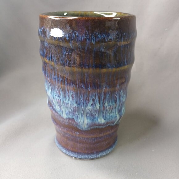 Blue and Brown Drip Glaze Pottery Coffee Mug Tea Cup Unbranded Hand Thrown - Picture 4 of 8